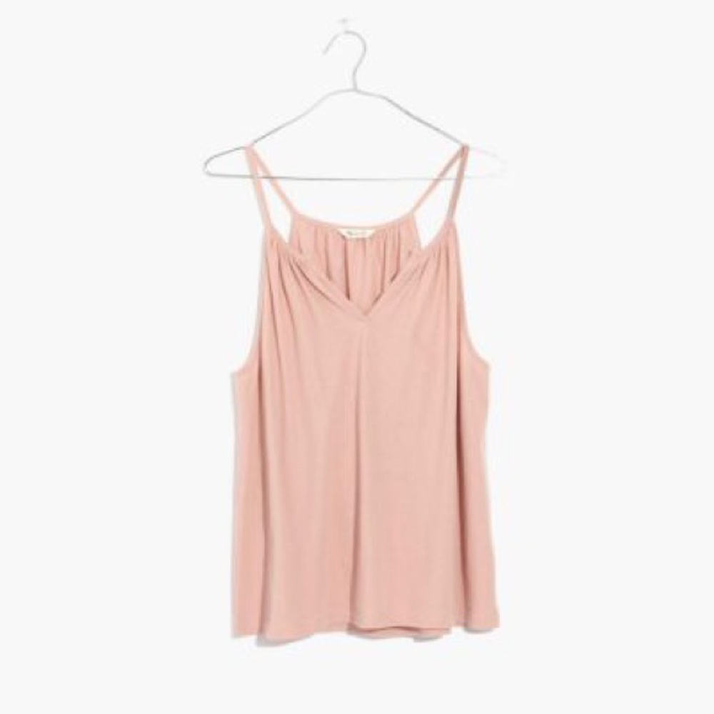 Madewell Shirred Split Neck Tank top Dusty Rose XS